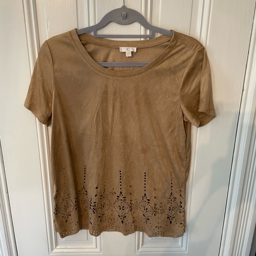 Taupe Suede Scallop Top